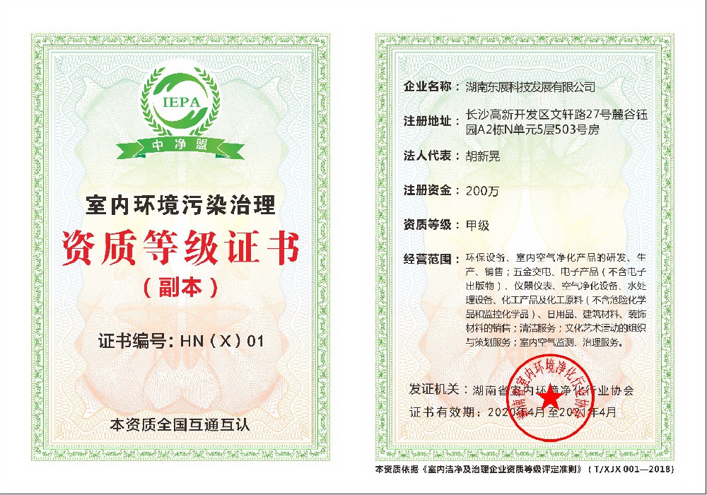 中净盟治理资质证书